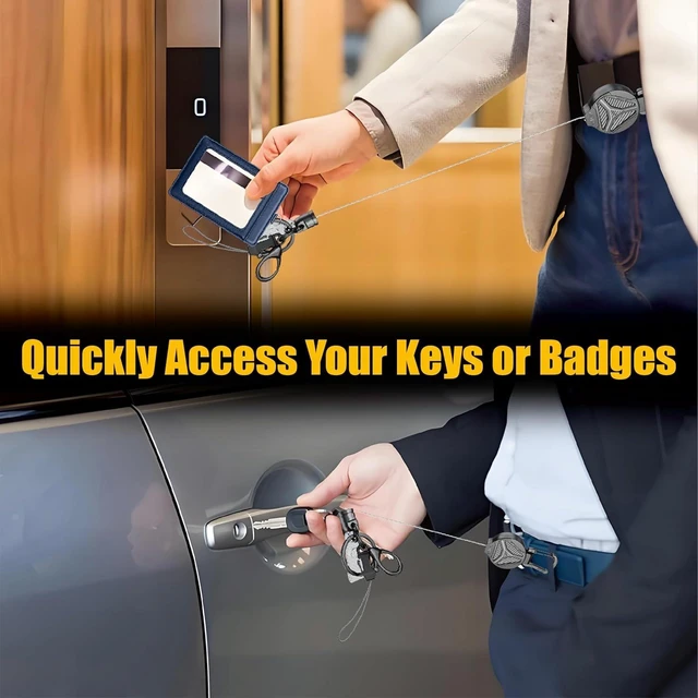 Alt view image 7 of 7 - Retractable Keychain Heavy Duty Carabiner Badge Holder Clip with Magnetic,Tactical Id Badge Reel 32''with Key Ring,Phone Tether, Bearing 15 oz - 4 Pack