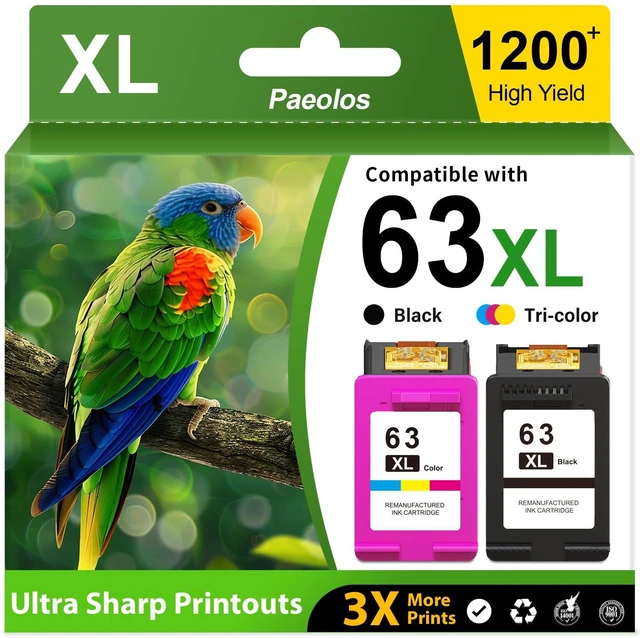 Main image of 63XL Ink Cartridges Black and Color Combo Pack Replacement for HP Ink 63 XL 63XL for HP Envy 4520 4512 4510 OfficeJet 4650 5258 5255 3830 5200 4655 4652 DeskJet 3630 2132 1112 Printers Ink 63 (2-Pack)