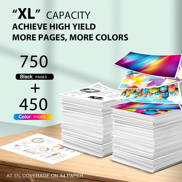 Alt view image 4 of 7 - 63XL Ink Cartridges Black and Color Combo Pack Replacement for HP Ink 63 XL 63XL for HP Envy 4520 4512 4510 OfficeJet 4650 5258 5255 3830 5200 4655 4652 DeskJet 3630 2132 1112 Printers Ink 63 (2-Pack)