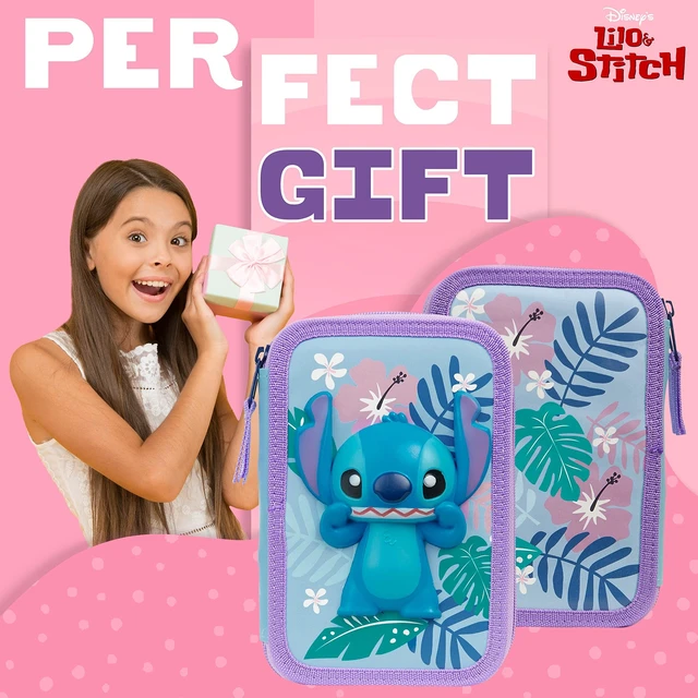 Alt view image 3 of 6 - Stitch Filled Pencil Case with Colored Pencils, Markers, Gifts for Girls Kids, Stationery School Art Supplies Pouch Holder Organizer (Blue Stitch Double Zip)