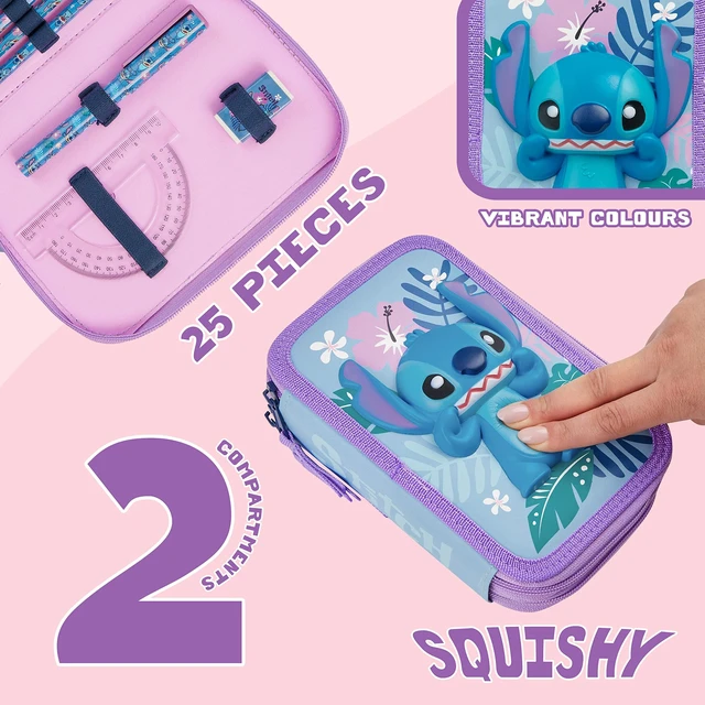 Alt view image 4 of 6 - Stitch Filled Pencil Case with Colored Pencils, Markers, Gifts for Girls Kids, Stationery School Art Supplies Pouch Holder Organizer (Blue Stitch Double Zip)