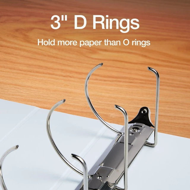 Alt view image 3 of 7 - 3 Inch 3 Ring Binders, 2 Pack, White, Holds 750 Sheets D rings, clear view covers for custom inserts, and 2 inside pockets. PVC free, non stick