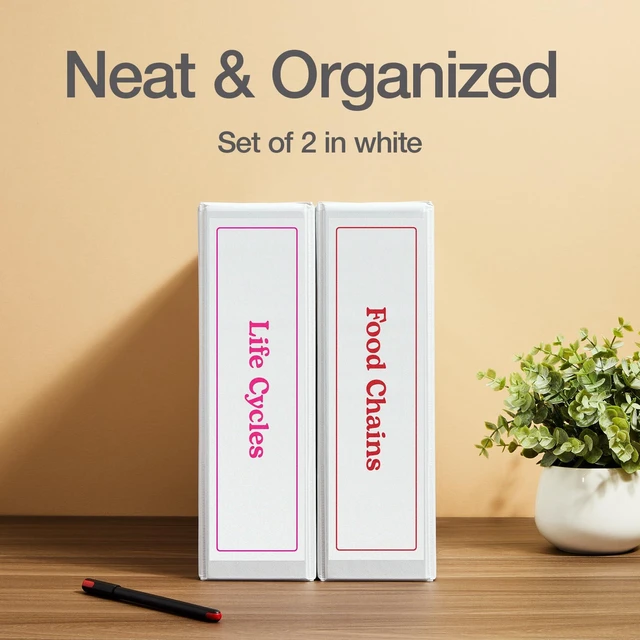 Alt view image 6 of 7 - 3 Inch 3 Ring Binders, 2 Pack, White, Holds 750 Sheets D rings, clear view covers for custom inserts, and 2 inside pockets. PVC free, non stick