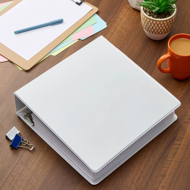 Alt view image 7 of 7 - 3 Inch 3 Ring Binders, 2 Pack, White, Holds 750 Sheets D rings, clear view covers for custom inserts, and 2 inside pockets. PVC free, non stick