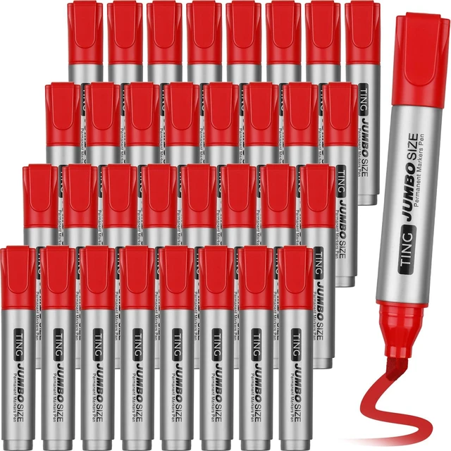 Main image of 32 Pcs Permanent Markers Jumbo Chisel Tip Bulk, Red Waterproof Quick Dry Markers, Large Barrel Bold Writing, Ideal Pallet Warehouse Boxes, Office Inventory Labeling