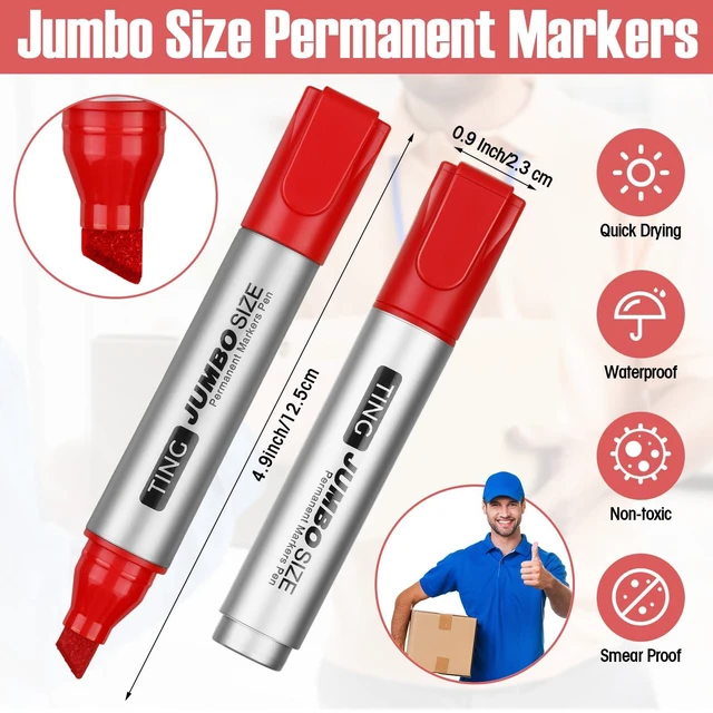 Alt view image 2 of 7 - 32 Pcs Permanent Markers Jumbo Chisel Tip Bulk, Red Waterproof Quick Dry Markers, Large Barrel Bold Writing, Ideal Pallet Warehouse Boxes, Office Inventory Labeling