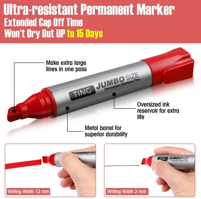 Alt view image 3 of 7 - 32 Pcs Permanent Markers Jumbo Chisel Tip Bulk, Red Waterproof Quick Dry Markers, Large Barrel Bold Writing, Ideal Pallet Warehouse Boxes, Office Inventory Labeling