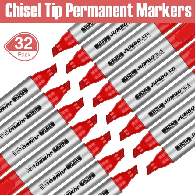 Alt view image 4 of 7 - 32 Pcs Permanent Markers Jumbo Chisel Tip Bulk, Red Waterproof Quick Dry Markers, Large Barrel Bold Writing, Ideal Pallet Warehouse Boxes, Office Inventory Labeling