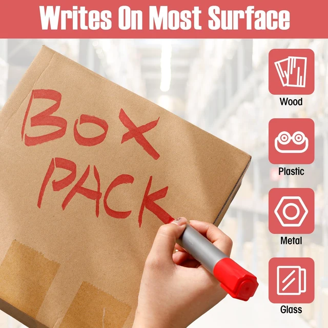 Alt view image 5 of 7 - 32 Pcs Permanent Markers Jumbo Chisel Tip Bulk, Red Waterproof Quick Dry Markers, Large Barrel Bold Writing, Ideal Pallet Warehouse Boxes, Office Inventory Labeling