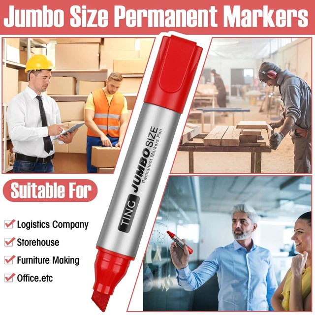 Alt view image 6 of 7 - 32 Pcs Permanent Markers Jumbo Chisel Tip Bulk, Red Waterproof Quick Dry Markers, Large Barrel Bold Writing, Ideal Pallet Warehouse Boxes, Office Inventory Labeling