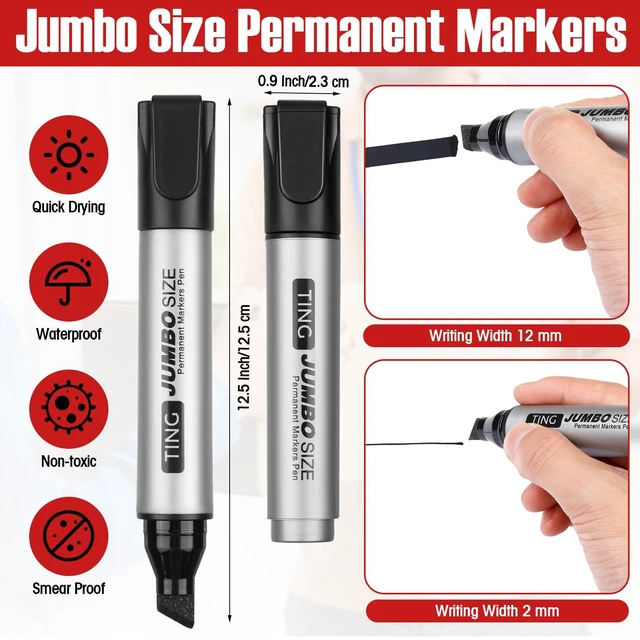 Alt view image 3 of 7 - 32 Pcs Permanent Markers Jumbo Chisel Tip Bulk, Black Waterproof Quick Dry Markers, Large Barrel Bold Writing, Ideal Pallet Warehouse Boxes, Office Inventory Labeling