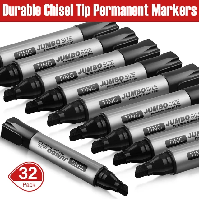 Alt view image 2 of 7 - 32 Pcs Permanent Markers Jumbo Chisel Tip Bulk, Black Waterproof Quick Dry Markers, Large Barrel Bold Writing, Ideal Pallet Warehouse Boxes, Office Inventory Labeling