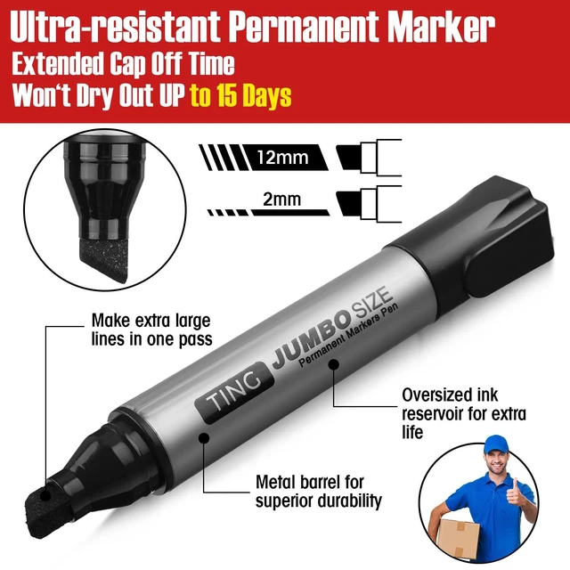 Alt view image 4 of 7 - 32 Pcs Permanent Markers Jumbo Chisel Tip Bulk, Black Waterproof Quick Dry Markers, Large Barrel Bold Writing, Ideal Pallet Warehouse Boxes, Office Inventory Labeling