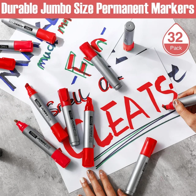 Alt view image 7 of 7 - 32 Pcs Permanent Markers Jumbo Chisel Tip Bulk, Red Waterproof Quick Dry Markers, Large Barrel Bold Writing, Ideal Pallet Warehouse Boxes, Office Inventory Labeling