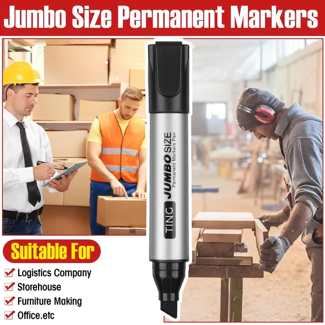 Alt view image 6 of 7 - 32 Pcs Permanent Markers Jumbo Chisel Tip Bulk, Black Waterproof Quick Dry Markers, Large Barrel Bold Writing, Ideal Pallet Warehouse Boxes, Office Inventory Labeling