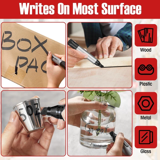 Alt view image 5 of 7 - 32 Pcs Permanent Markers Jumbo Chisel Tip Bulk, Black Waterproof Quick Dry Markers, Large Barrel Bold Writing, Ideal Pallet Warehouse Boxes, Office Inventory Labeling
