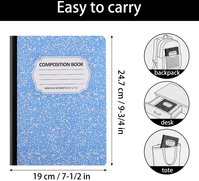 Alt view image 2 of 7 - 24 Pcs Composition Notebook Bulk for School, Wide Ruled Notebooks 9-3/4 x 7-1/2", 60 sheets/120 pages, Colorful Marble Notebooks for School Class Notes Homework Office