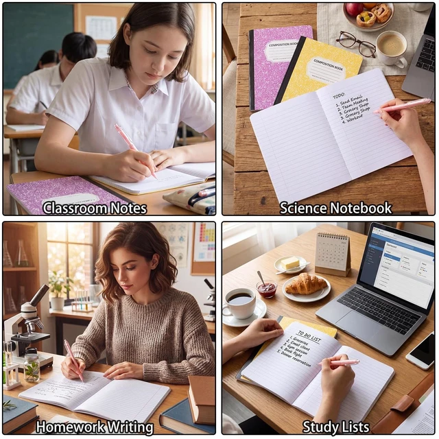 Alt view image 6 of 7 - 24 Pcs Composition Notebook Bulk for School, Wide Ruled Notebooks 9-3/4 x 7-1/2", 60 sheets/120 pages, Colorful Marble Notebooks for School Class Notes Homework Office