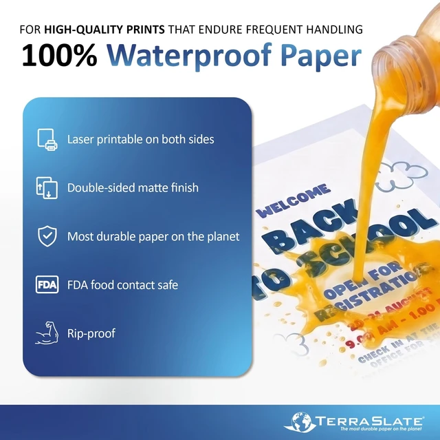 Alt view image 2 of 7 - Waterproof Paper, 5 Mil 8.5 x 11, Laser Printer & Copy Machine Compatible, Durable & Rain/Weather-Proof Copy Paper, White (50 Sheets)