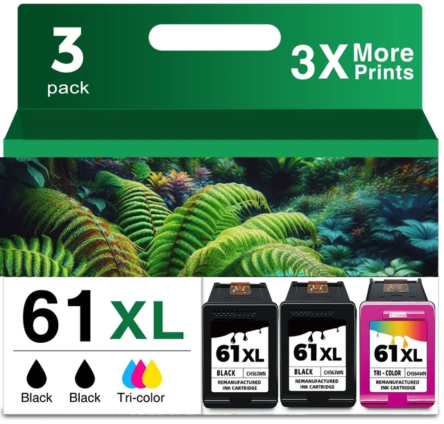 Main image of 61XL Ink Cartridge Black Color Combo Pack 3-Pack Replacement for HP Ink 61 HP61 XL HP61XL Work with 4500 5530 4630 2540 4502 3510 3050 1510 4632 4501 2542 2514 4635 5535 4610 2620 1000 1010 Printer