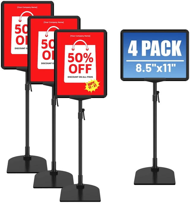 Main image of 4Pack Sign Stand for Display 8.5 x 11, Adjustable Poster Stand for Table Top & Floor, Floor Standing Sign Holder, Signage Stands for Business, Tradeshow, Store, Farm Display Stands