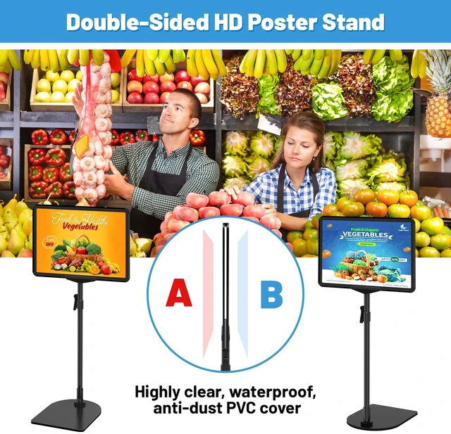 Alt view image 4 of 7 - 4Pack Sign Stand for Display 8.5 x 11, Adjustable Poster Stand for Table Top & Floor, Floor Standing Sign Holder, Signage Stands for Business, Tradeshow, Store, Farm Display Stands