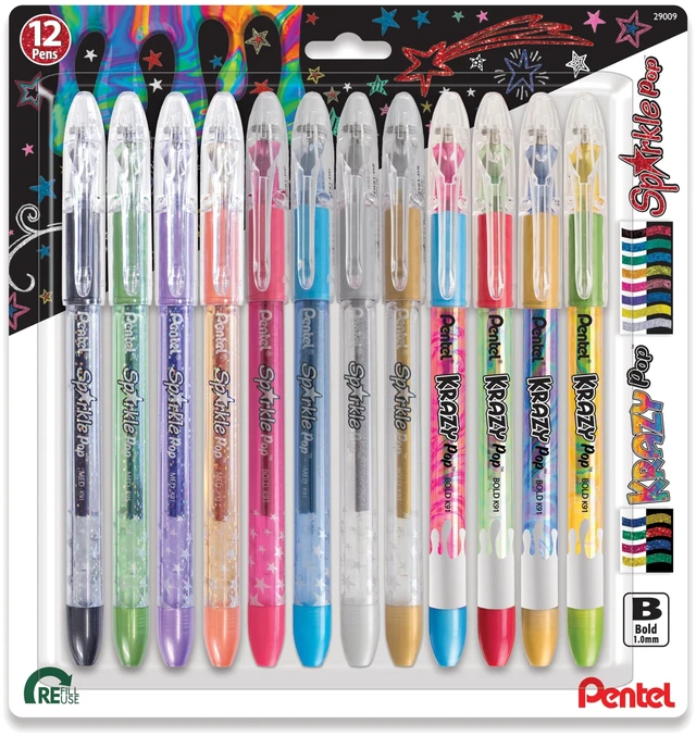 Main image of Sparkle and Krazy Pop, Metallic Gel Ink Pen, (1.0mm), Bold Line, Assorted Ink Colors, 12 count (K91BP12M)