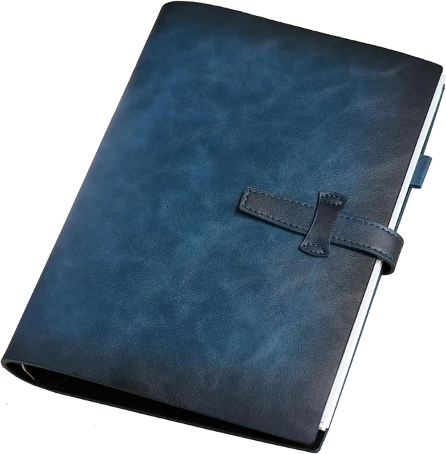 Main image of Refillable A5 Leather Binder Notebook, Reusable Leather Journal, Vintage Organizer with 6-Ring Metal Binder, 120 Pages Lined Paper & Pocket, for Writers Business Work Study College and Daily, Blue