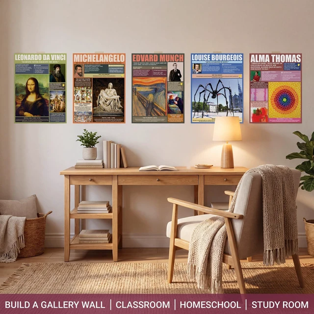 Alt view image 6 of 6 - Famous Art Posters for Classroom, 16 Pack History Painting 11x14 Diverse Women & Men Artists Famous Wall Art - Matte-Laminated 250gsm Van Gogh Monet Picasso Kahlo Educational Print Set