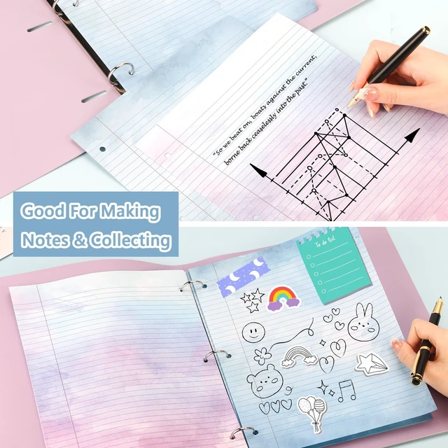 Alt view image 4 of 7 - 400 Sheets Letter Size Colored Loose Leaf Paper College Ruled For 3-Ring Binder 8.5" × 11" Colored Lined Filler Notebook Paper College Ruled Notepad 3-Hole Punched Watercolor 80gsm For School Office
