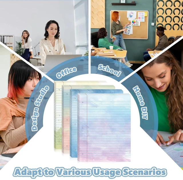 Alt view image 6 of 7 - 400 Sheets Letter Size Colored Loose Leaf Paper College Ruled For 3-Ring Binder 8.5" × 11" Colored Lined Filler Notebook Paper College Ruled Notepad 3-Hole Punched Watercolor 80gsm For School Office