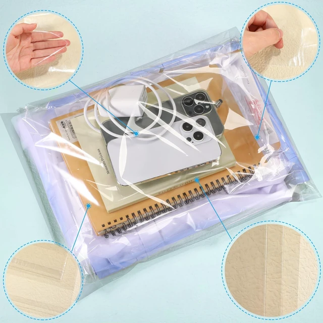 Alt view image 5 of 6 - 600 Pcs Cello Bags, 9''x12'', 10''x13'', 11''x14", 12''x15" Clear Plastic Cellophane Bags, Self Adhesive Resealable for Shipping Clothes, Poly Packaging Bulk for Art Prints Business