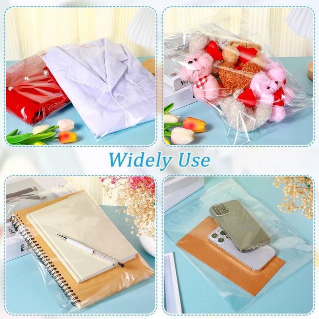 Alt view image 6 of 6 - 600 Pcs Cello Bags, 9''x12'', 10''x13'', 11''x14", 12''x15" Clear Plastic Cellophane Bags, Self Adhesive Resealable for Shipping Clothes, Poly Packaging Bulk for Art Prints Business
