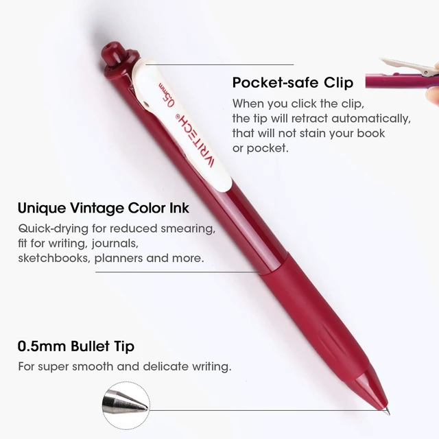 Alt view image 2 of 7 - Retractable Gel Pens Quick Dry Ink Pens Fine Point 0.5mm 10 Assorted Unique Vintage Colors For Journaling Drawing Doodling and Notetaking (Vintage 1)