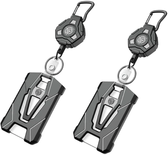 Main image of 2 Packs Retractable Badge Holders, 31.5 Badge Reel, Holds 6 Cards Heavy Duty Retractable Keychain with Tactical ID Card Holder