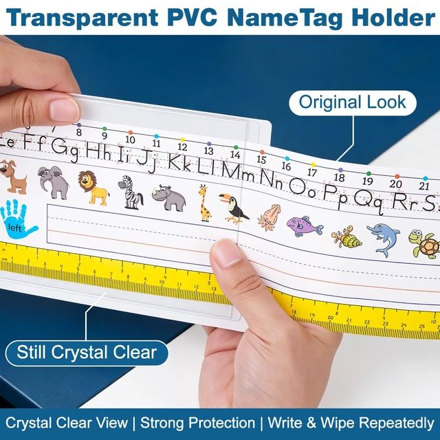 Alt view image 5 of 7 - 25 PCS 13.5 x 4.9 Clear Reusable Nameplate Pocket Upgraded Thickened Material Self-Adhesive Desk Name Tag- Covers for School Classroom Desk, Office Supplies, NOT Include Name Tags