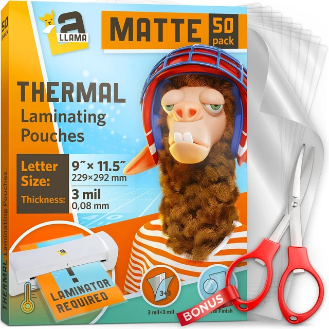 Main image of Matte Thermal Laminating Pouches, 9 x 11.5 Inches, 3 Mil Thick, Matte Finish, 50 Pack, Fitted for Letter Size Laminating Sheets 8.5 x 11