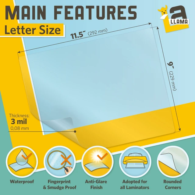 Alt view image 2 of 7 - Matte Thermal Laminating Pouches, 9 x 11.5 Inches, 3 Mil Thick, Matte Finish, 50 Pack, Fitted for Letter Size Laminating Sheets 8.5 x 11
