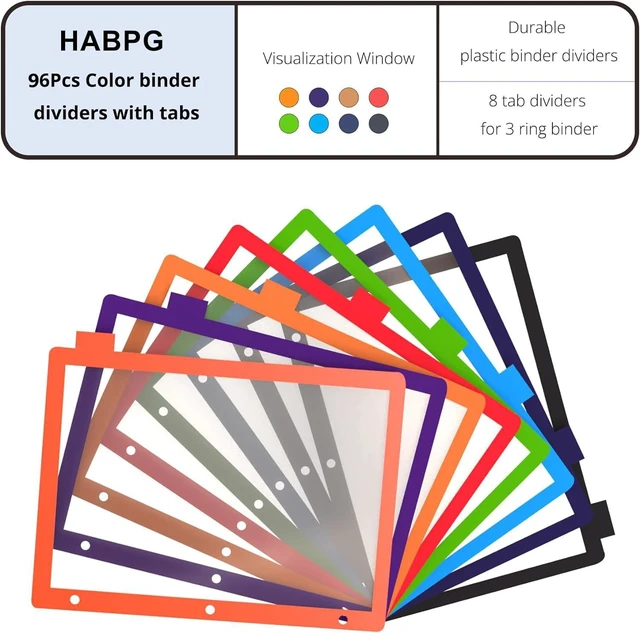 Alt view image 2 of 7 - 96Pcs/12 Set 8 Tab Dividers for 3 Ring Binder, Binder Dividers with Tabs Clear Color, Binder Dividers, Page Folder Dividers, Plastic, Tabbed File Dividers with Tabs, Three Ring Binder Index Dividers