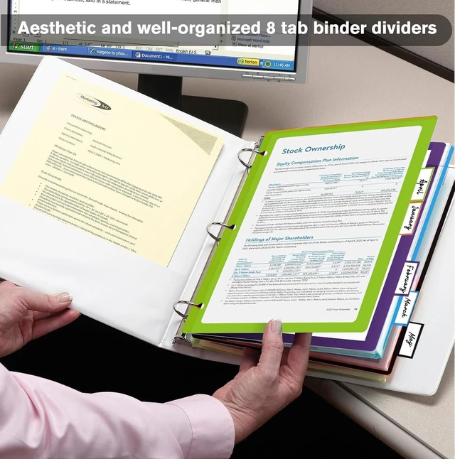 Alt view image 6 of 7 - 96Pcs/12 Set 8 Tab Dividers for 3 Ring Binder, Binder Dividers with Tabs Clear Color, Binder Dividers, Page Folder Dividers, Plastic, Tabbed File Dividers with Tabs, Three Ring Binder Index Dividers