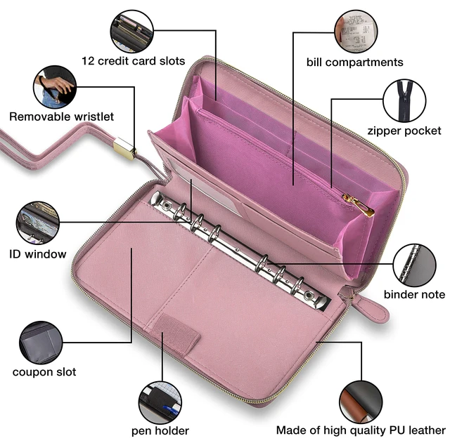 Alt view image 2 of 7 - Cash Envelope Wallet Pink All in One Budget System RFID Blocking with 12x Tabbed Envelopes 12x Monthly Budget Cards 1x Yearly Budget Planner Sheet Complete Money Organizer Set