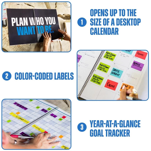 Alt view image 4 of 5 - Academic Year Monthly Planner 20262027 Mobile Desktop Calendar Fold-Out Design Labels Included 11x14" Expands to 22x14" Navy Blue
