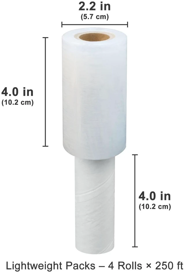 Alt view image 2 of 7 - Stretch Film 4" × 1000 ft, Shrink Wrap Rolls with Handle, 80 Gauge 4 Pack Lightweight Plastic Wrap for Moving, Waste-Free