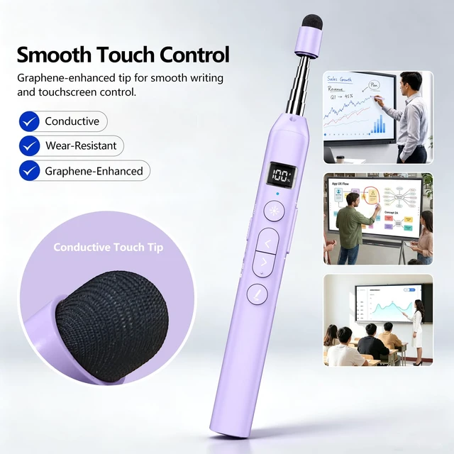 Alt view image 4 of 7 - N21 Bluetooth Presentation Clicker with Telescopic Teaching Pointer Red laser pointer for presentations, Retractable pointer with touch pen, Countdown timer, Customizable Button, BLE & USB-A
