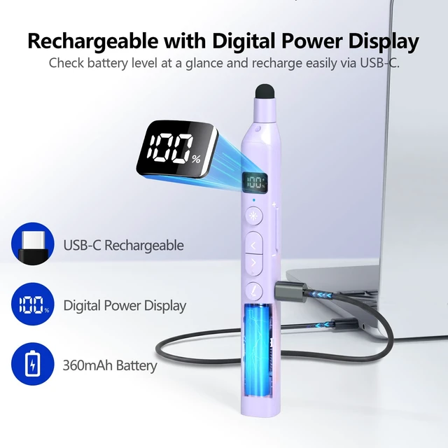 Alt view image 7 of 7 - N21 Bluetooth Presentation Clicker with Telescopic Teaching Pointer Red laser pointer for presentations, Retractable pointer with touch pen, Countdown timer, Customizable Button, BLE & USB-A