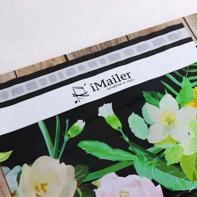 Alt view image 3 of 6 - 100 Count - 14.5" x 19" Poly Mailer Mailing Black Flower Envelope Shipping Package Bags-Self Seal