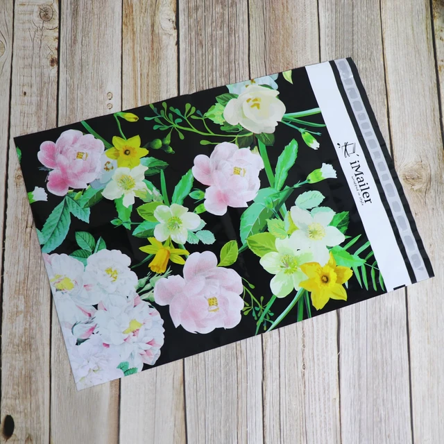 Alt view image 4 of 6 - 100 Count - 14.5" x 19" Poly Mailer Mailing Black Flower Envelope Shipping Package Bags-Self Seal