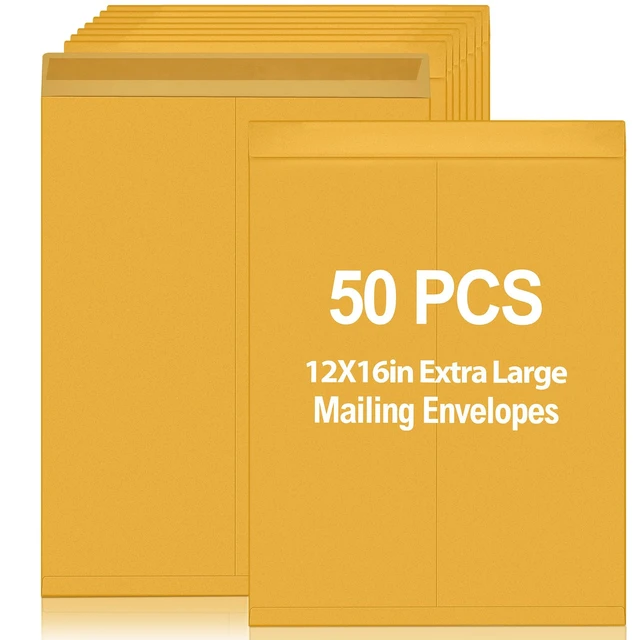 Main image of 50 Pcs 12'' x 16'' Large Mailing Envelopes 32lb with Gummed Flaps Yellow Heavyweight Kraft Paper, Catalog Jumbo Size for Documents, Office Storage and Organizing Supplies, Self-seal Flap