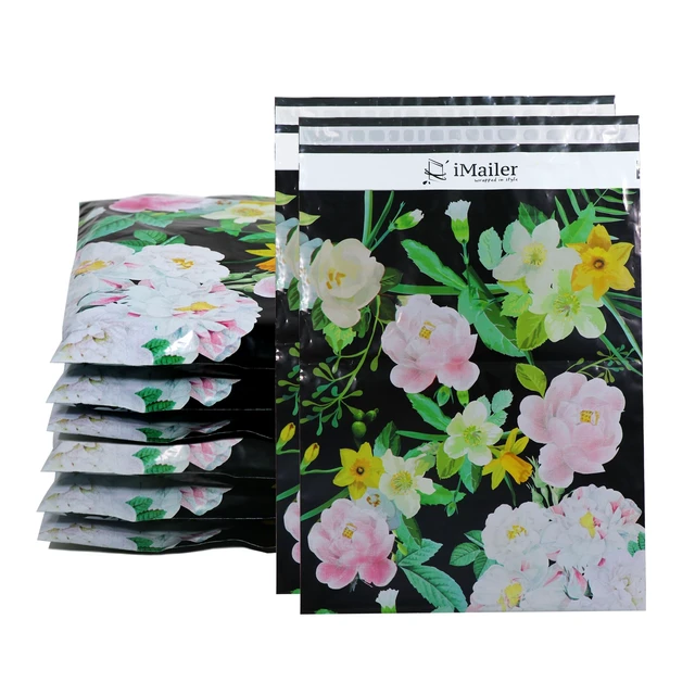 Alt view image 6 of 6 - 100 Count - 14.5" x 19" Poly Mailer Mailing Black Flower Envelope Shipping Package Bags-Self Seal