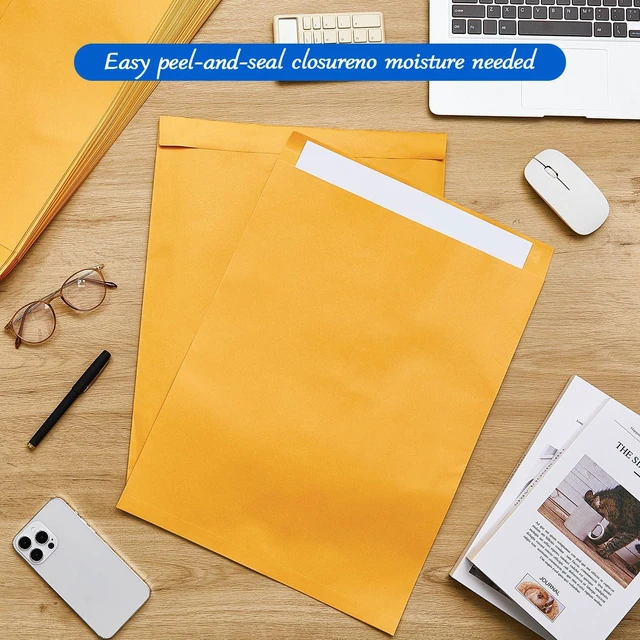 Alt view image 7 of 7 - 50 Pcs 12'' x 16'' Large Mailing Envelopes 32lb with Gummed Flaps Yellow Heavyweight Kraft Paper, Catalog Jumbo Size for Documents, Office Storage and Organizing Supplies, Self-seal Flap